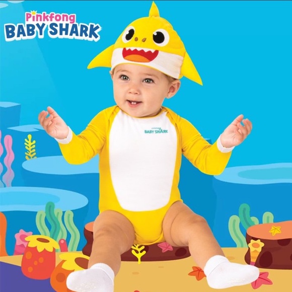Pinkfong Baby Shark Costume Romper Onesie with Headpiece Yellow Infant 0-6 Mo - Picture 1 of 16